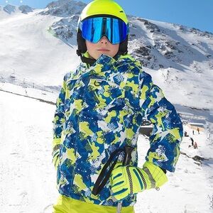 Phibee Big Boy's Waterproof Breathable Snowboard Ski Jacket blue yellow white
